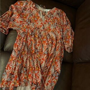 Entro Orange and Gray Floral Blouse